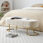 Modern Velvet Upholstered End Of Bed Bench Ottoman Footrest With Gold Metal Legs
