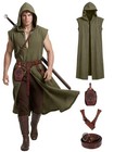 Medieval Renaissance Costume Set For Men - 4pc Hooded Sleeveless Surcoat Outfit