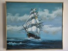 Original Antique Oil Panting Fliper Ship Sail Boat Seascape Painting 24   20 