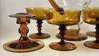 Vintage Amber Handblown Cocktail Pitcher Set With Candle Holders