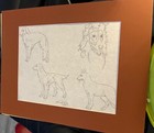 Original Signed Pencil Sketch -    going To The Dogs    - Drawing Of  Various Dogs