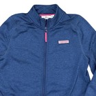Vineyard Vines Girls Blue Grid Fleece Full Zip Jacket Pink Trim Size M 10-12