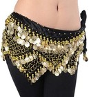 Women Sweet Belly Dance Hip Scarf With Coins Skirts Wrap Noisy Belt Waist Chain