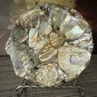 Plv Genuine Abalone Shell Mosaic Dish bowl With Metal Stand Handcrafted