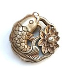 Collection Old Chinese Tibetan Silver Carving Fish Lotus Statue Amulet Pendant