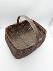 Antique Primitive Square Gathering Basket Wood Splint Woven No Nails 11 