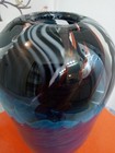 Sunspots Studio Hand Blown Art Glass Vase Blue Swirl Black Amber White Stripe 9 