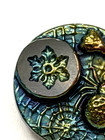 Vintage Black Glass W carnival Luster Spider W web  Fly   Snowflake Button  s7 