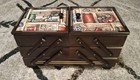Beautiful Vintage Wood Accordion Sewing Box 3 Tier Tapestry Floral Top