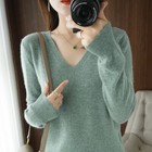 Lady V-neck Sweater Knit Pullover Bottom Shirt Loose Knitwear Thin Jumper Tops