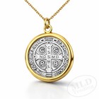 Saint St Benedict Medal Pendant Necklace     Gold Tone Border     18    2    Link Chain