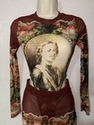 Blood Money Fashion Nova Sheer Long Sleeve Bodysuit Burgundy Size