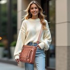  Crossbody Bags For Women multi Pocket Crossbody Purses Vegan Leather Brown