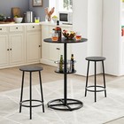 3 Piece Bar Table  2 Stools Set Round Wine Rack Table Outdoor Dining Kitchen Pub