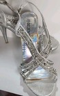 Silver Retro Rhinestone Wedding Heels Open Toe Shoes Size 10  flaws   bt2 
