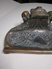 Vintage Art Nouveau Single Ink Well Cast Metal Figural Female Heads Ornate  