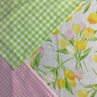 Reclaimed Vintage Gingham Floral Tulip Small Fabric Lot Of 3 Craft Sew Diy