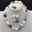 Natural Mix Color South Sea Baroque Keshi Pearl Necklace Bracelet Earrings Set