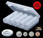 100 pcs 30mm Clear Round Coin Capsules Plastic Coin Holders  white Gaskets   Box