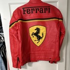 Ferrari Men s Leather Biker Racing Jacket Full Zip Logo Red black yellow L