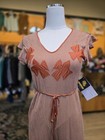 Vtg 1930s Nylon Beach Pajamas Rust Orange Cream Checked Floral Embroidered As Is