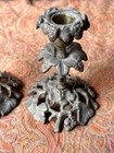 Vintage Pair Of Two 2 Vintage Grapes Leaf Leaves Brass Small Candlesticks Set