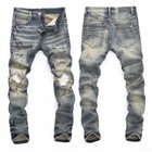 Men s Ripped Elastic Slim Fit Jeans  Retro Classic High Quality Faint Blue Pants
