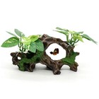 Artificial Driftwood Aquarium Cave Decor W  Silk Plants Betta Fish Tank Ornament