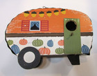 Handcrafted Hand Painted Old Style Camper Trailer Birdhouse Corrugated Tin Roof
