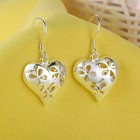 Hand Polished Filigree Heart Dangle Hook Sterling Silver Womens Earrings