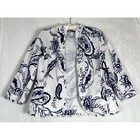 Chico s Cotton Paisley Jacket Blazer Size 1  m  Blue White Coastal Quiet Luxury
