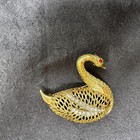 Vintage Brushed Gold Tone Swan Brooch Pin - Rhinestones