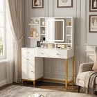 Large Vanity Desk With Mirror Lights Makeup Dressing Table With Charging Station