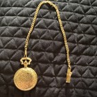 Wrangler Yellow Gold Full Hunter Quartz Pocket Watch  Black gold Dial  Chain