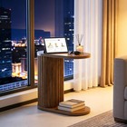 Fluted C-shaped End Table Modern Narrow Side Accent Sofa Table W  Storage Shelf