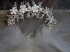 Vtg Early 1960   s Betty Wales Creation Bridal Thule Veil Floral Crown Pearls Grea