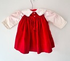 Vintage Baby Girl Red Velvet Dress Embroidered Smocked Collar 2 Piece Ladybug