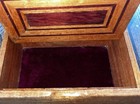 Vintage Handmade Inlay Hinged Casket Top Wood Red Velvet Lined  Jewelry Box 10x6
