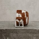 Brown White Cow Print Belt Western Cowboy Animal Print Silver Buckle Accessory