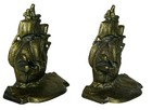 Brass Ship Themed Bookends - Set Of 2 - Nautical Clipper - Tropical Vintage Mcm