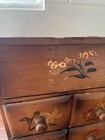Vintage Wooden Sewing Notions Chest 4 Drawers Floral Spool Pegs Buttons Needles