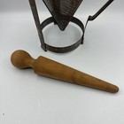 Vintage 30s 40s  Metal Cone Colander Sieve Strainer Wooden Pestle And Stand
