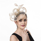  Fascinator For Women Hair Clip Hat Bowler Feather Flower Veil Sz1-beige