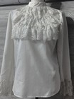 Vtg 70s Steampunk Blouse M White Ivory Lace Ruffles Victorian Edwardian Prince
