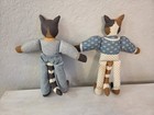 Vintage Folk Art Stuffed Cat Dolls Set Of 2 Handmade Cottagecore 