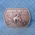 Ariat Western Belt Buckle Saddle Bronc Rodeo Cowboy Scroll Vintage 2000s  nox448