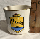 Vintage U s  Navy Aegis Crest Coffee Mug     White Ceramic Gold Trim Military