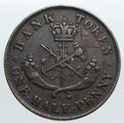 1857 Upper Canada Antique Uk Queen Victoria Half Penny Bank Token Coin I90536