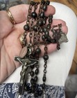 Antique French Rosary Chaplet Wood 26    1800s Beads Monastic Black Silver Wooden