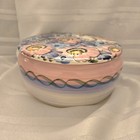 Vintage Vanity Round Jewelry Trinket Box Floral Print 